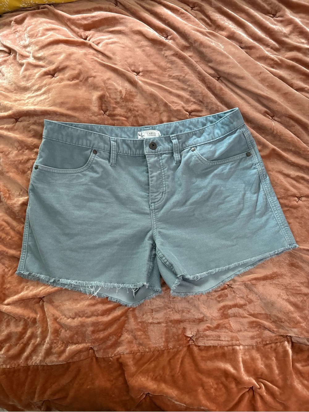 Carve Designs Women's Washed Corduroy Light Blue Frayed Hem Jean Shorts